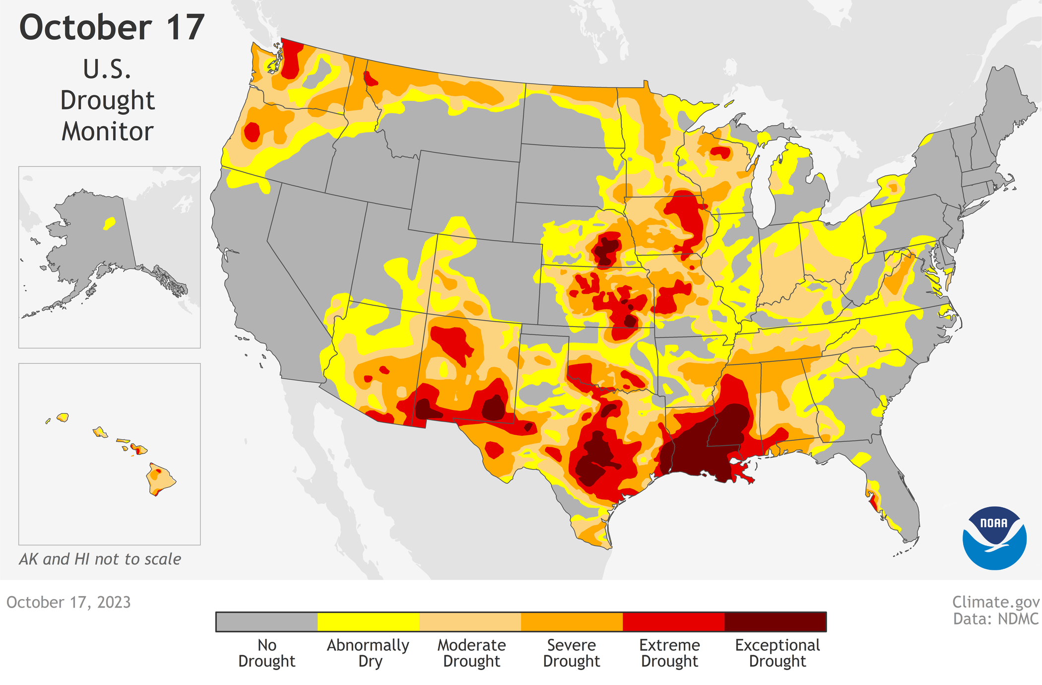 Map of U.S. drought conditions as of October 17, 2023