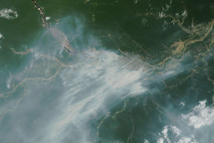 satellite image of smoke over the Amazon Rainforest