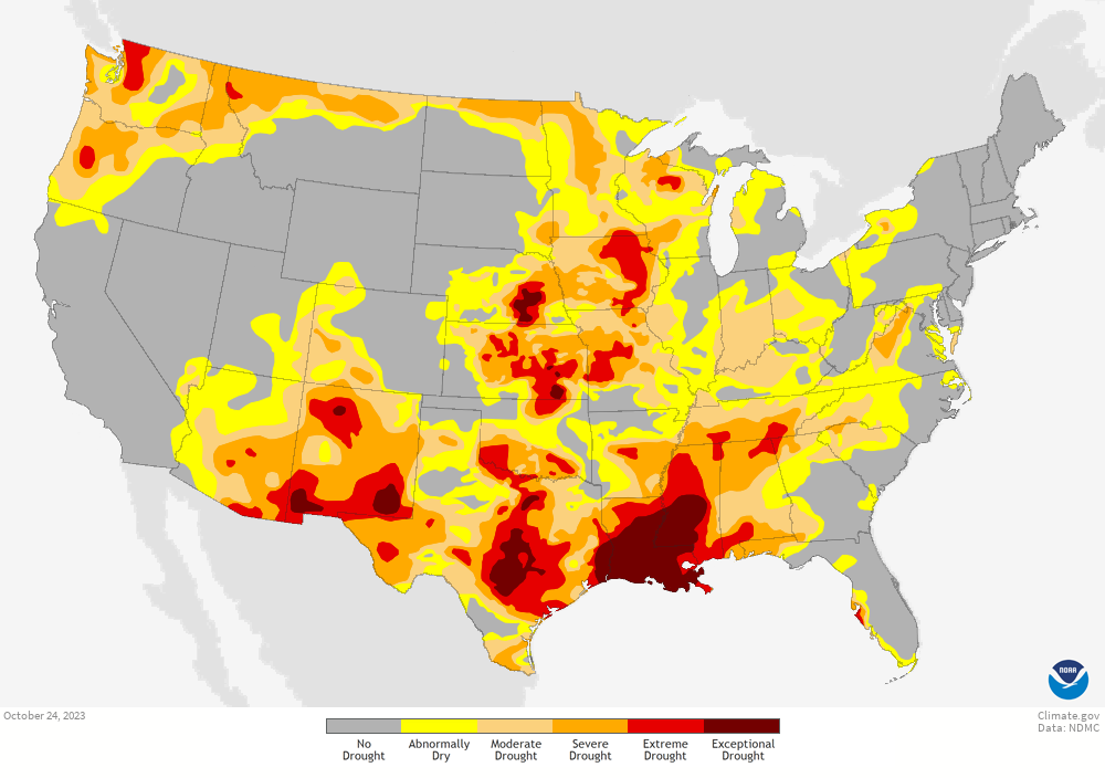 U.S. map of drought as of late October 2023