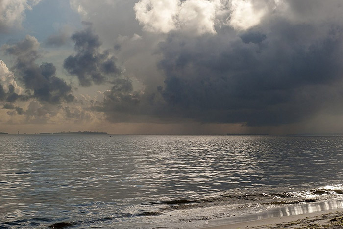 Rainstorm over ocean