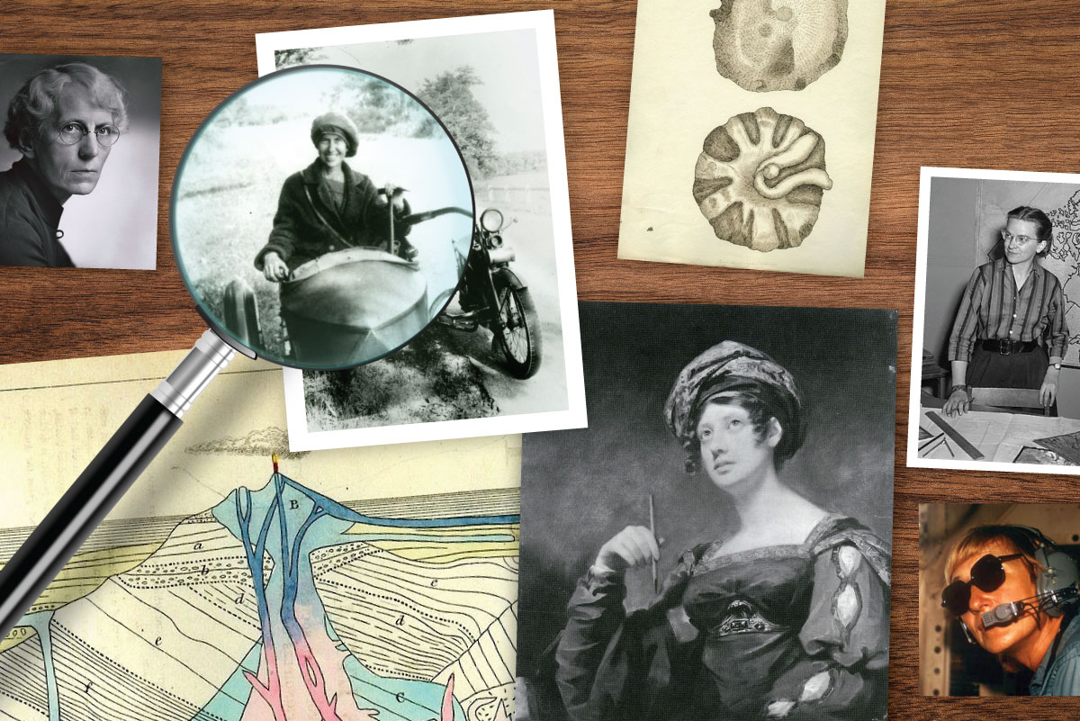image collage of women scientists and their drawings