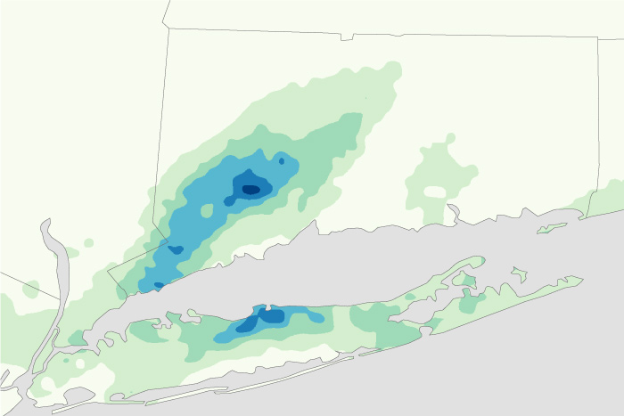 Map of rainfall totals in New York and Connecticut