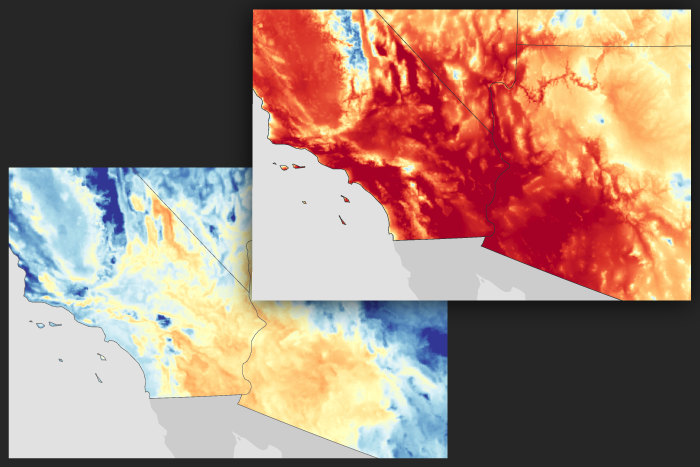 partially overlapping temperature maps of the U.S. Southwest