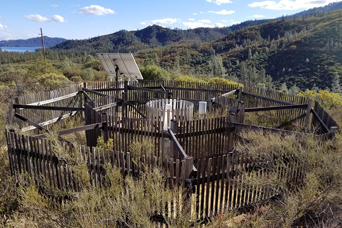 Climate station in rugged landscape