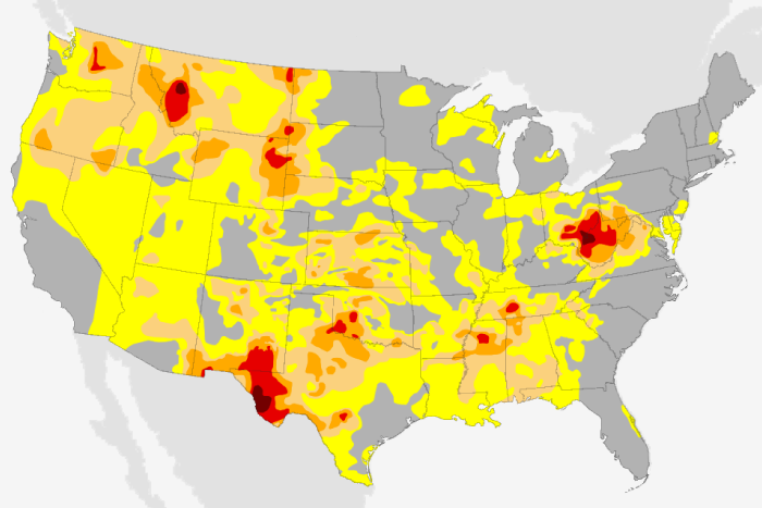 Map of contiguous United States showing drought status as of August 27, 2024