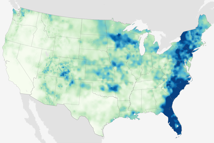 Map of total precipitation across United States for August 2024