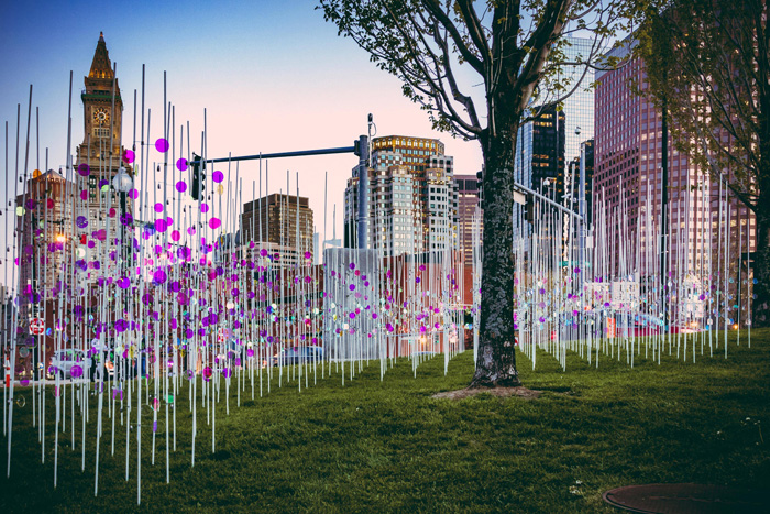 digital rendering of a public art installation made of fiberglass poles