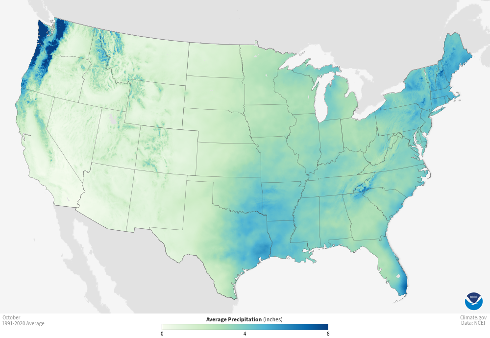 Map of October Precipitation 1991-2020 large