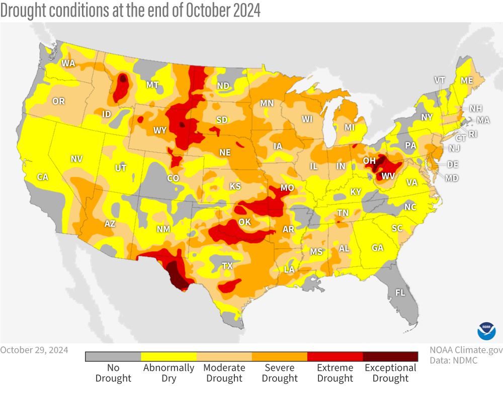 Drought conditions at the end of October 2024