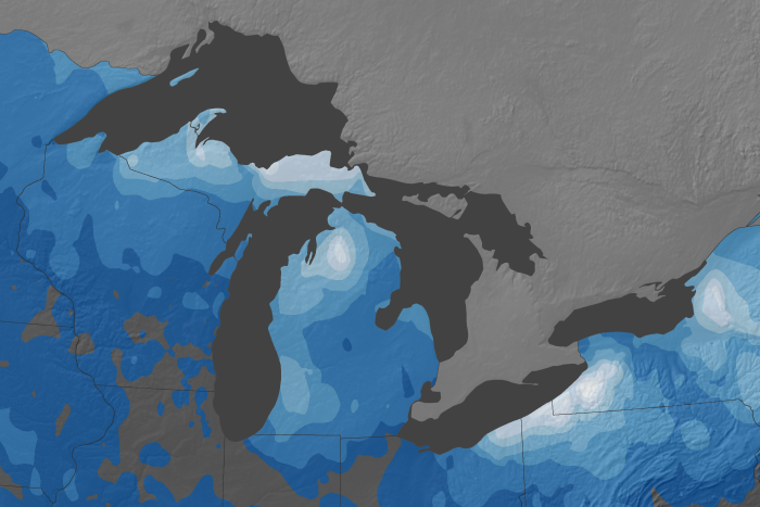 map of snowfall totals across the Great Lakes Nov 28 to Dec 8, 2024 rotator