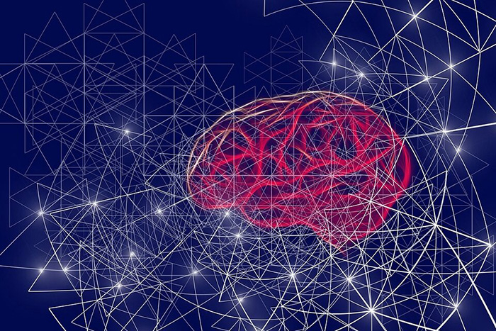 Rendering of a brain connected to a network