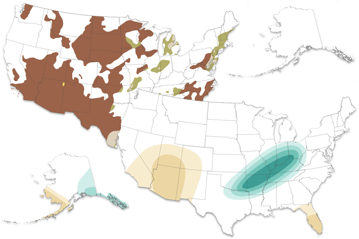 Two small U.S. maps of predicted drought and precipitation