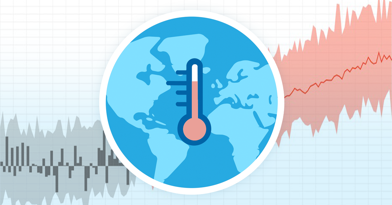 graphic representation of a thermometer over the Earth with a Climate Explorer graph in the background for social media