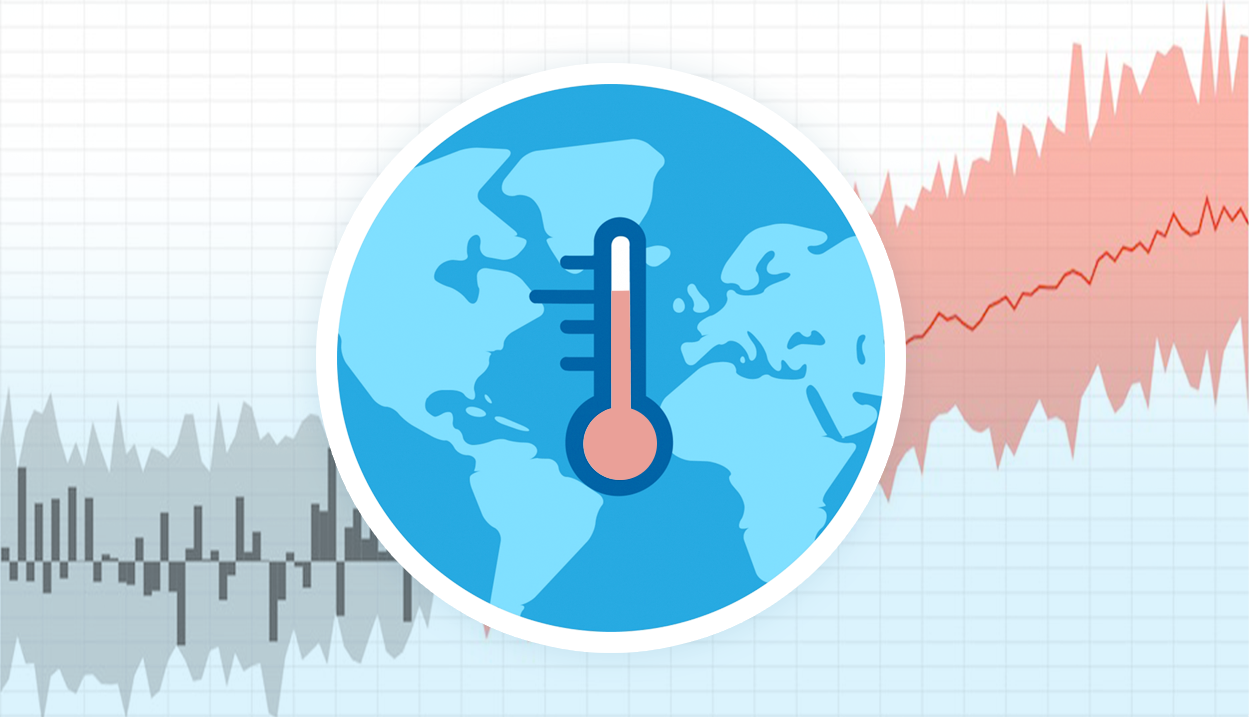 Thermometer on Earth superimposed on a graph trending upward