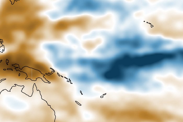 Map showing cloud anomalies across the tropical Pacific in July 2026