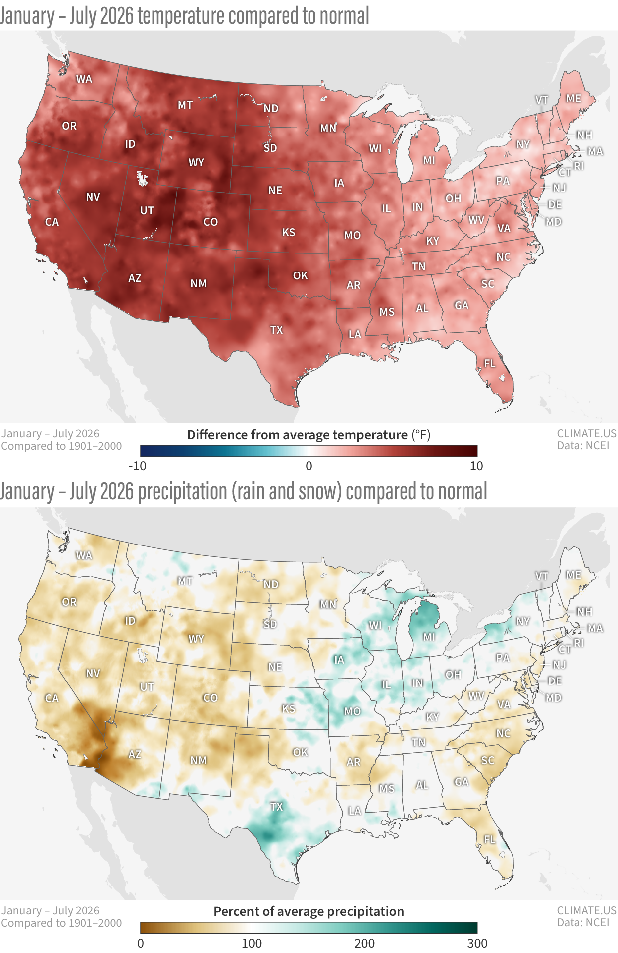 U.S. climate maps: January-July 2026