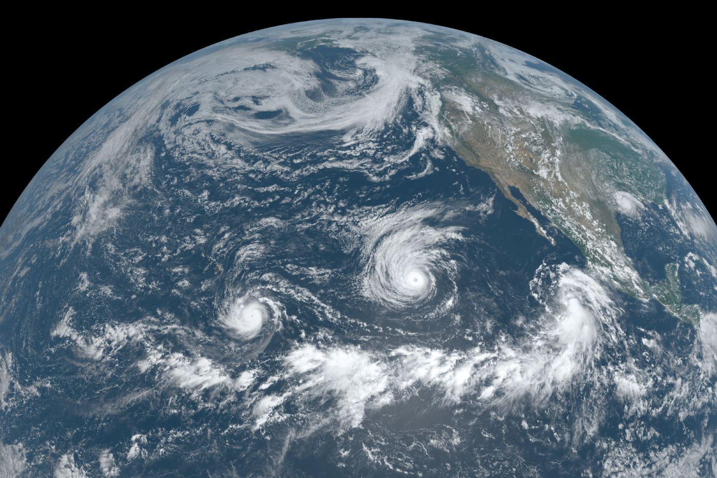 thumbnail of GOES satellite image showing three named storms in the eastern Pacific Ocean
