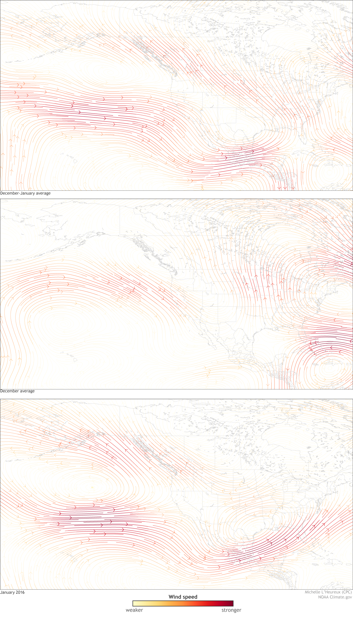 Image of wind anomalies based on averaging December 2015 and January 2016.