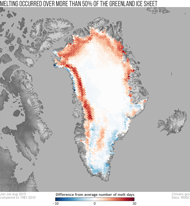 Surface melting affected more than half of Greenland Ice Sheet in 2015