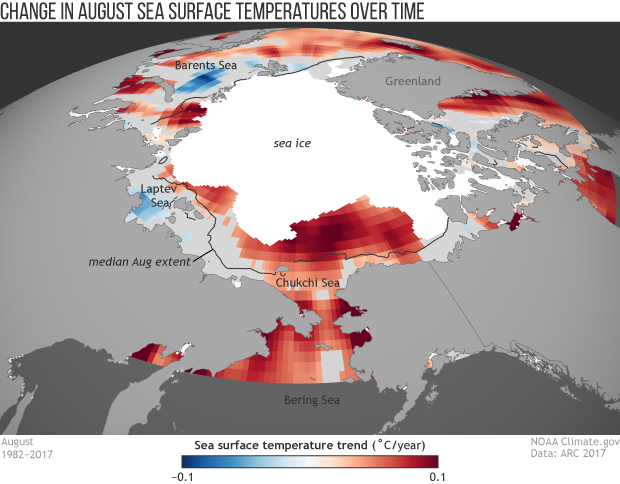 2017 Arctic Report Card: Summer temperatures are rising rapidly in most Arctic seas