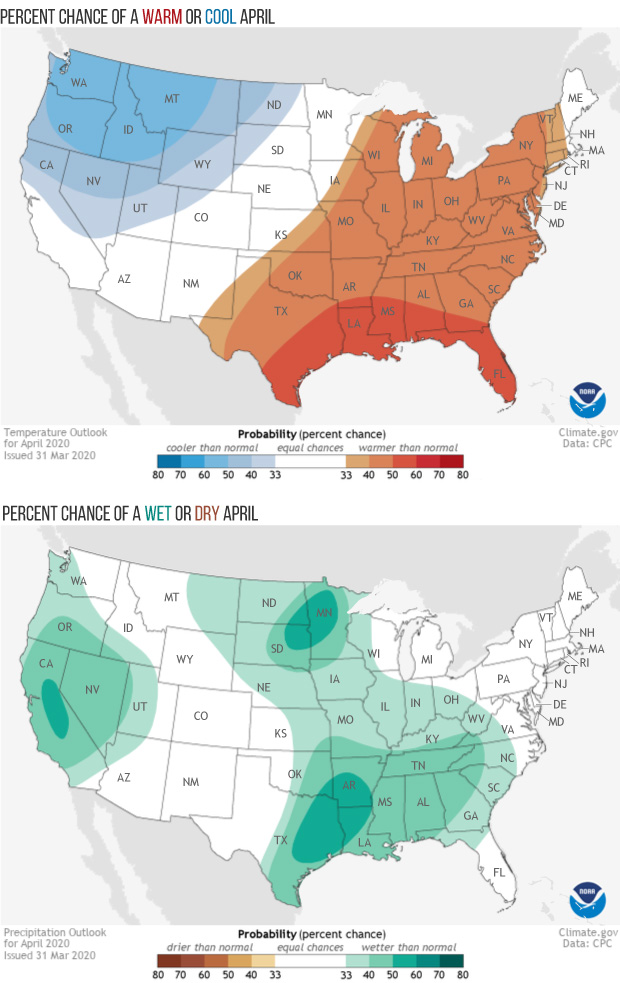 April 2020 temperature and precipitation outlook