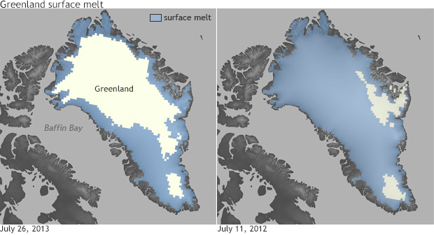 2013 Arctic Report Card: Surface melt on Greenland Ice Sheet back near average in 2013