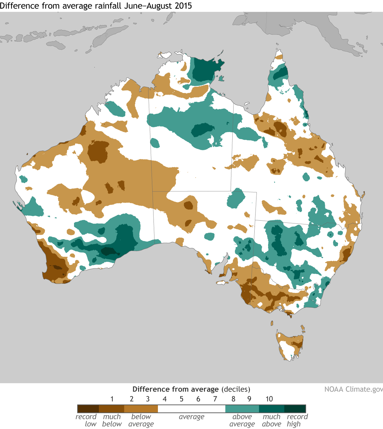 Image of rainfall deciles for winter 2015.