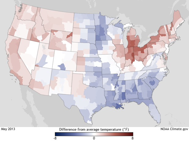 Climate Conditions: May 2013 Difference from Average Temperature