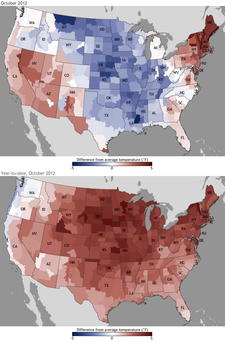 October 2012 Ends 16-month Stretch of Above-Average Nationwide Temperatures