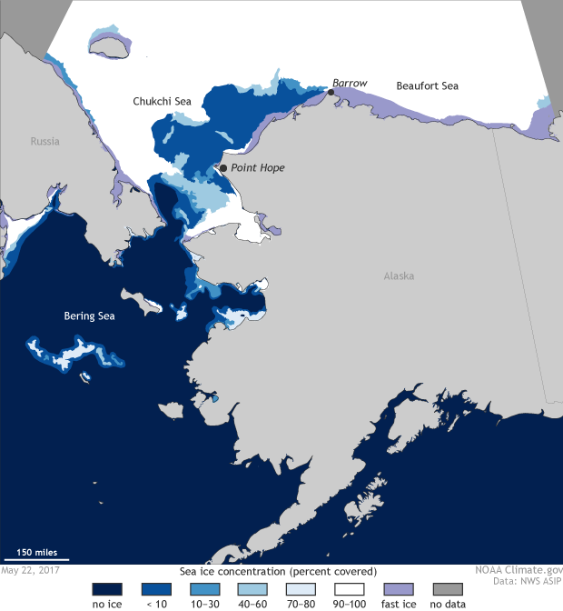 Low sea ice in the Chukchi Sea off Alaska