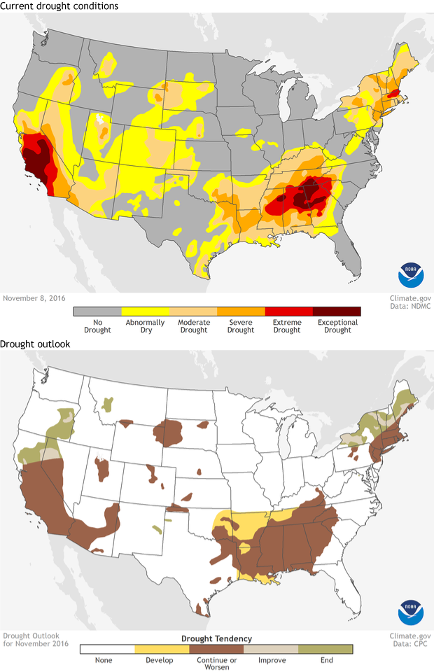 A trio of drought hotspots across the United States