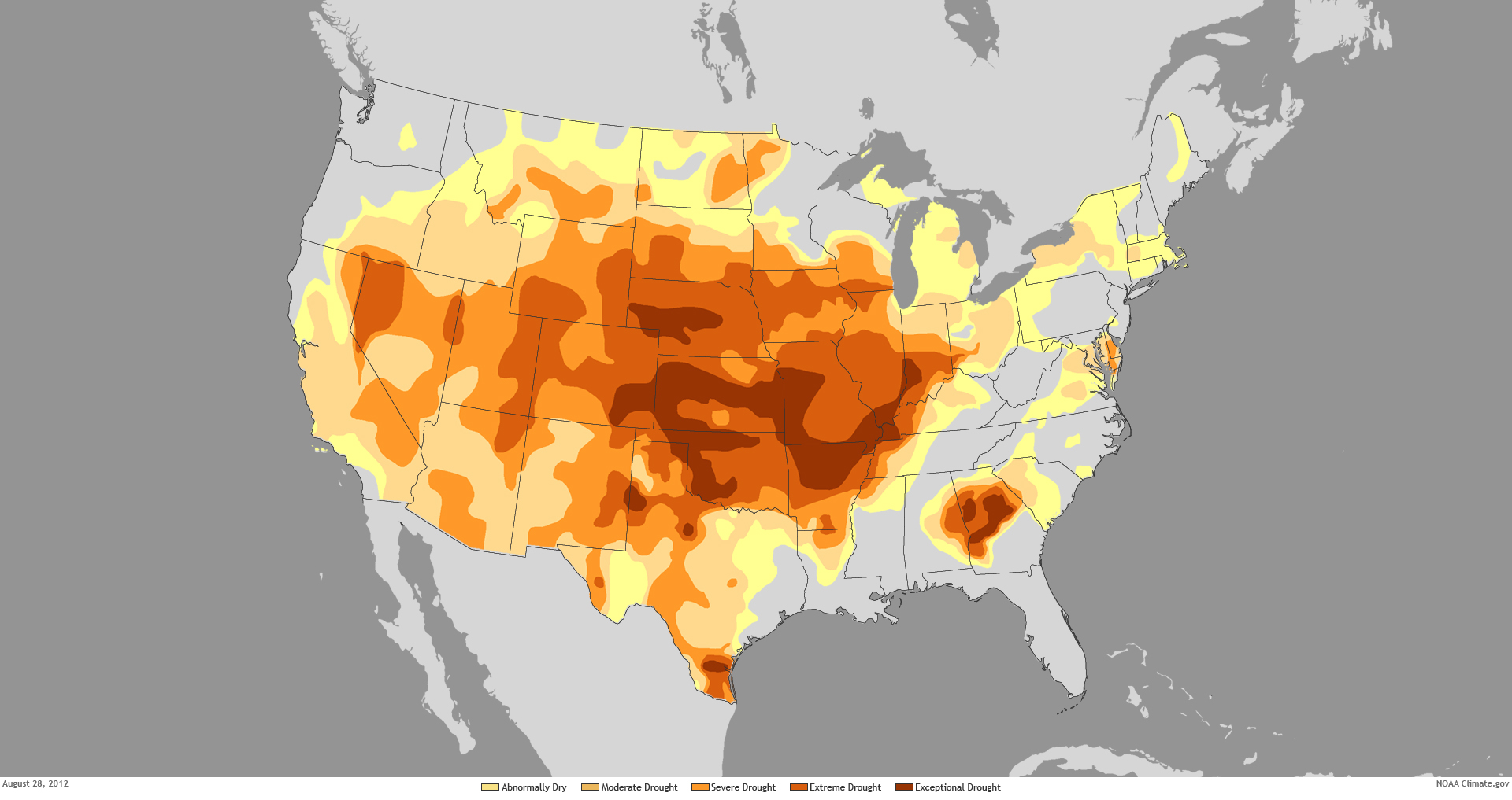 Image of U.S. drought map from August 28, 2012