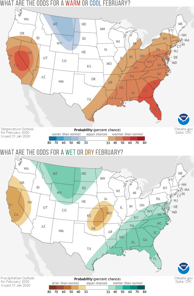 Temperature and precipitation outlooks for February 2020