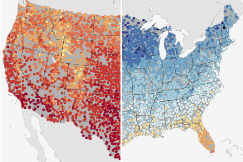 Thumbnail map of U.S. spring extremes