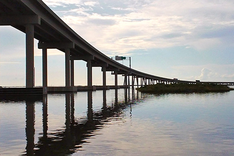 Sideview of elevated bridge over water