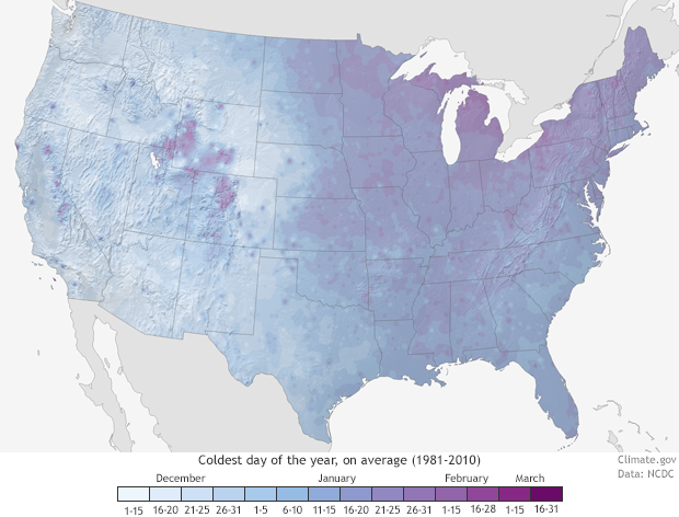 What's the coldest day of the year? (1981–2010 Normals)