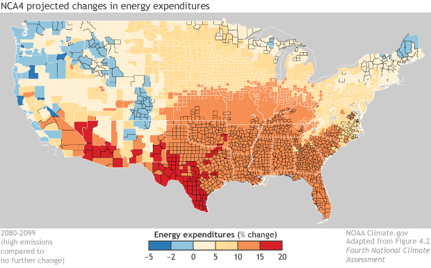 National Climate Assessment map shows uneven impact of future global warming on U.S. energy spending