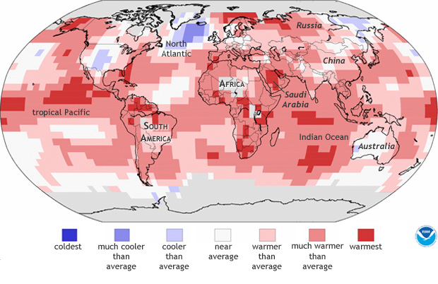 Worldwide, many areas record warm in May 2015