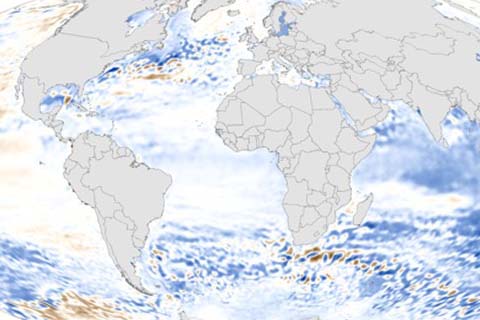 Map of global sea level in 2012 compared to the 1993-2012 average.