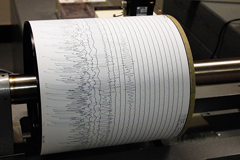 Seismic events shown as large spikes on a seismogram
