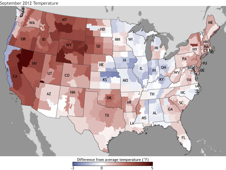 Warmer temperatures continue in September 2012