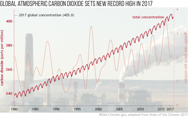 2017 State of the climate: Atmospheric carbon dioxide