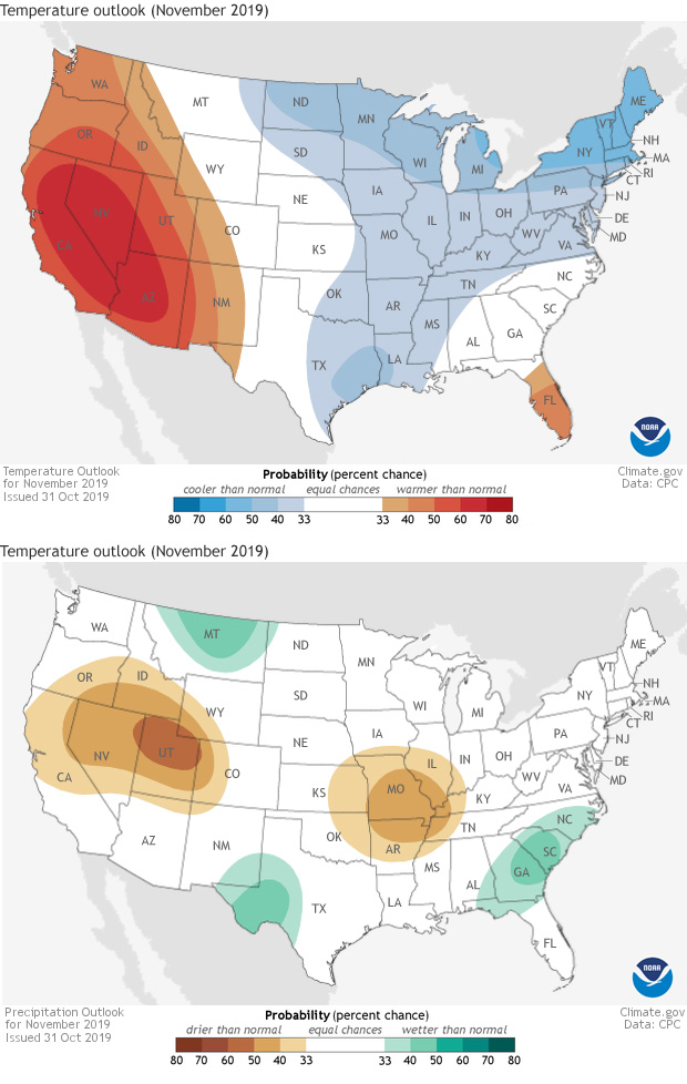 Outlook for November 2019 tilts cold for Great Lakes and Northeast, dry for mountain West