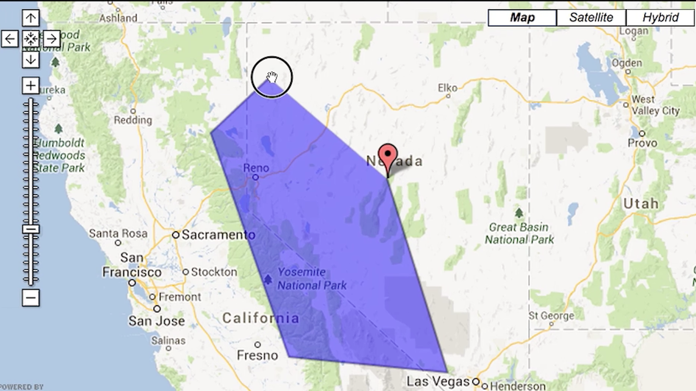 Screenshot of a map tool showing how users can specify an area to analyze using a custom-drawn polygon outlined 