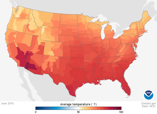 June 2016 is warmest June on record for U.S.