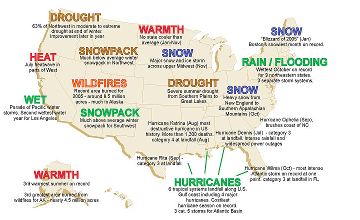 U.S. map of significant climate events in 2015