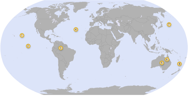 global map with icons showing location of 2010 extreme events