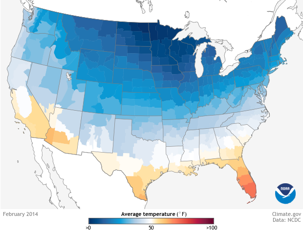 Data Snapshots: February 2014 Average Temperature