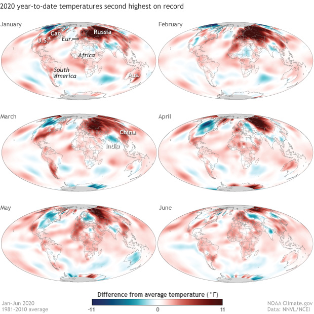 June 2020: third-hottest June on record