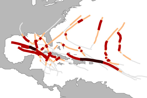 Map of hurricane tracks 